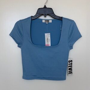 Stevie by Steve Madden Sky Blue Square Neck Crop Top